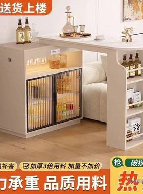 台吧台隔断柜客厅抽拉式沙RGX发旁吧复古收纳柜餐色边柜带餐黑桌