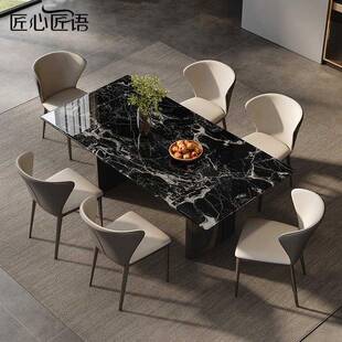 奢石黑奢玫瑰餐桌长方形轻餐台厅家用新CZ033-1款小客户大型天然