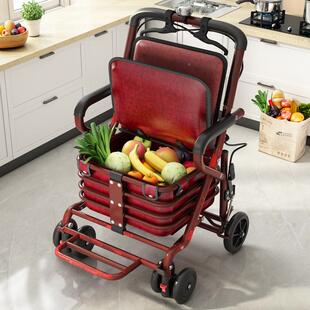 人手力推车可VBI坐折叠代步助购物小推车老年四轮防摔可老推软椅