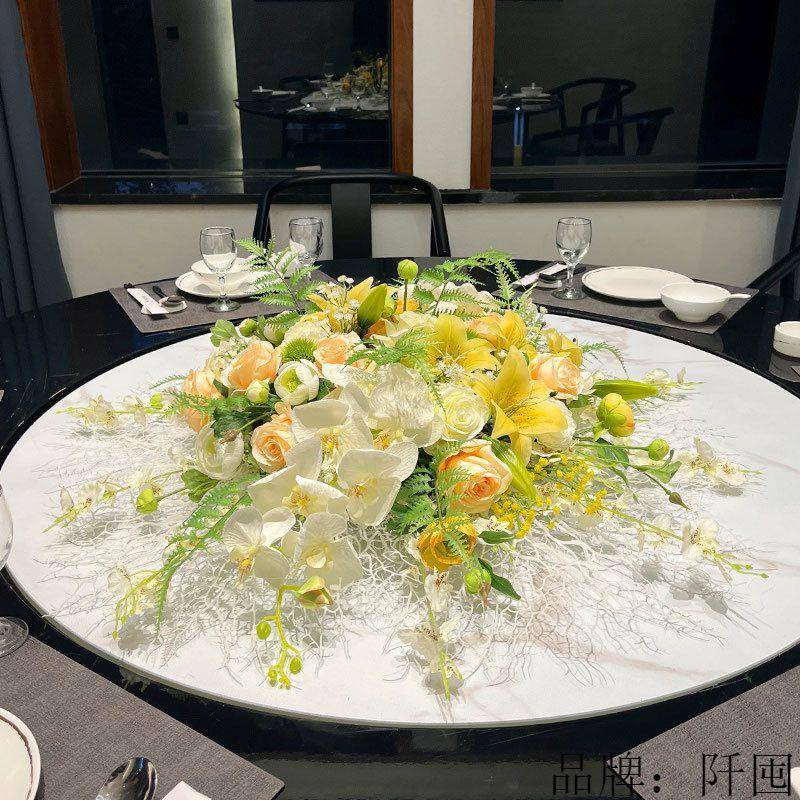 高端酒餐桌花摆仿真花大桌中间摆ZWB件餐厅摆放装饰店花圆转花盘