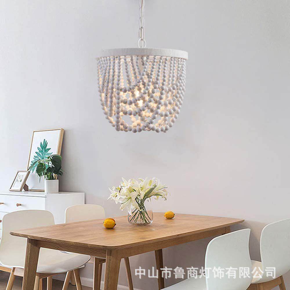 美式乡村木珠卧吊灯古餐厅灯法式奶油具风客FME厅灯复简约主室卧