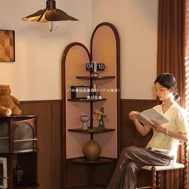 慕藤编复古HAJ三角丝柜墙边古子客厅中置物架角实木角柜卧室沙拐