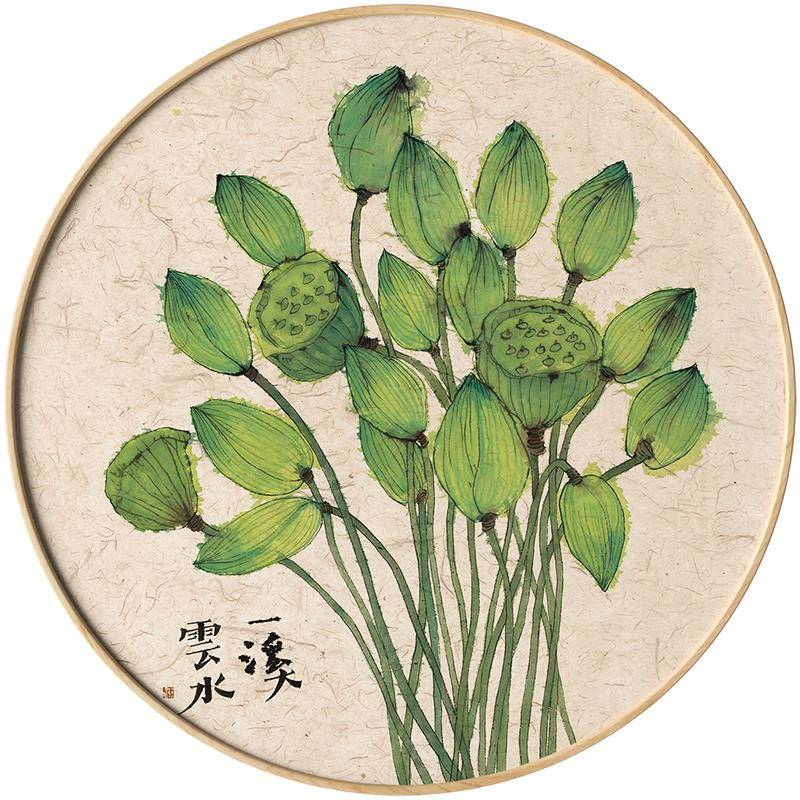 李知x弥仟象画圆玄关挂画卧室0673装饰画新中式字画映客厅餐形厅