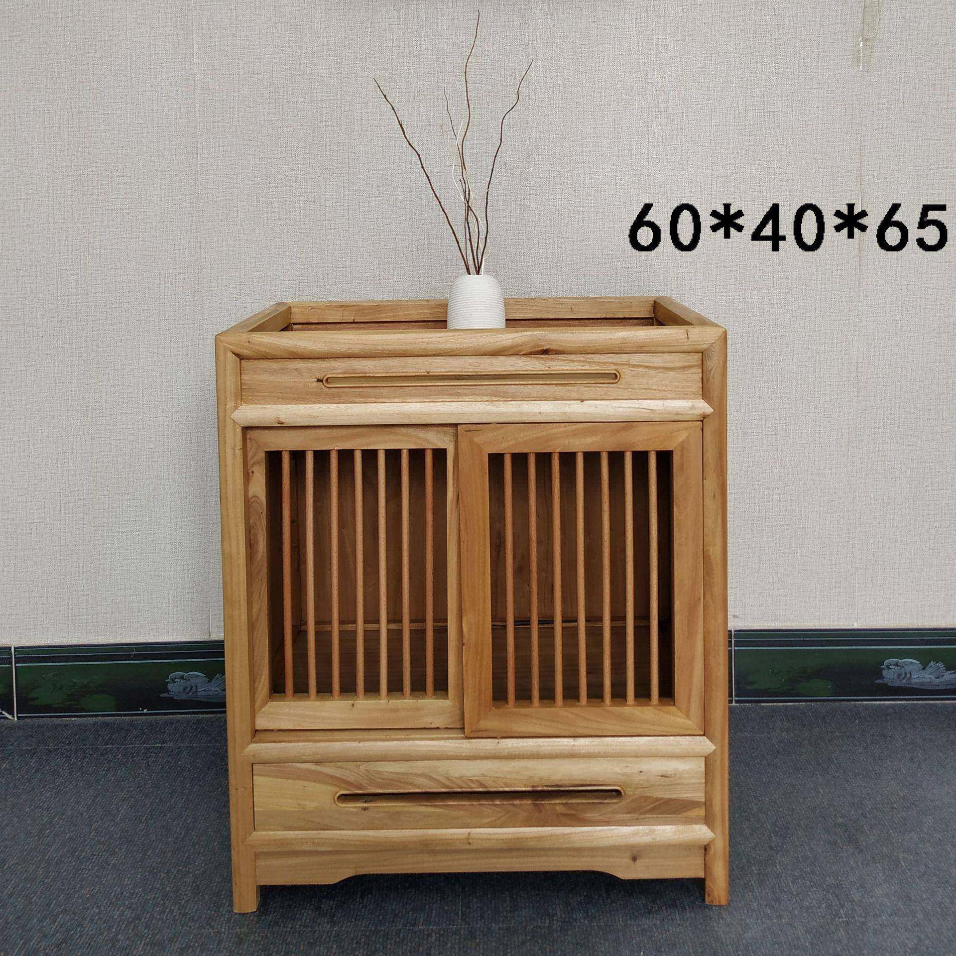 新中式茶水柜老榆台木茶台边柜木烧架HAI水实原木茶水储物柜餐边