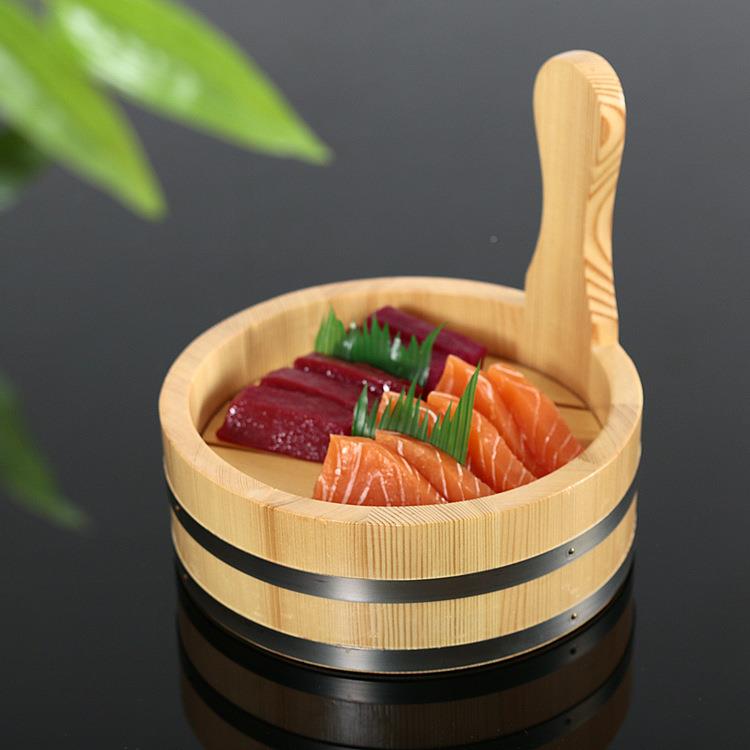日韩单柄提手木桶寿司盘寿司刺身ZAZ料盆特色意境菜餐具拼海理鲜
