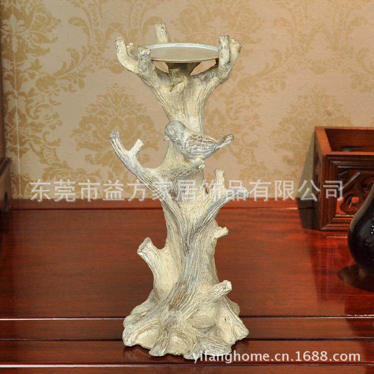 欧/美古小鸟站树枝烛台美GKD270客仿厅餐厅特色装饰摆件式树脂工