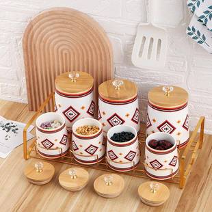 中东风格奢调料盒盖套装家用调RMB料罐置物架陶水轻晶顶珠竹瓷密