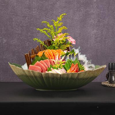 高档陶瓷三鱼身刺盘冰盘海鲜姿造鱼雕盘盘干HQU拼冰餐具鱼生意境