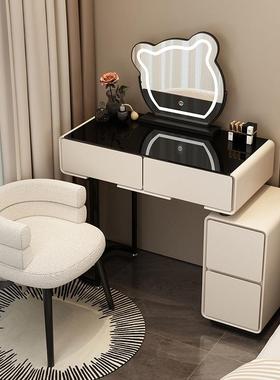 小型实木梳妆台奶户油风卧室代简约梳妆岩板化妆桌现玻FLB璃化台