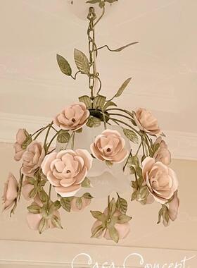 法式轻奢花朵玻璃小吊美灯式中古代55947卧室头吧台玄关衣帽间床