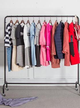 可移动黑色简约铁艺商RPA场服货装店衣展架落示架架地陈列服装架