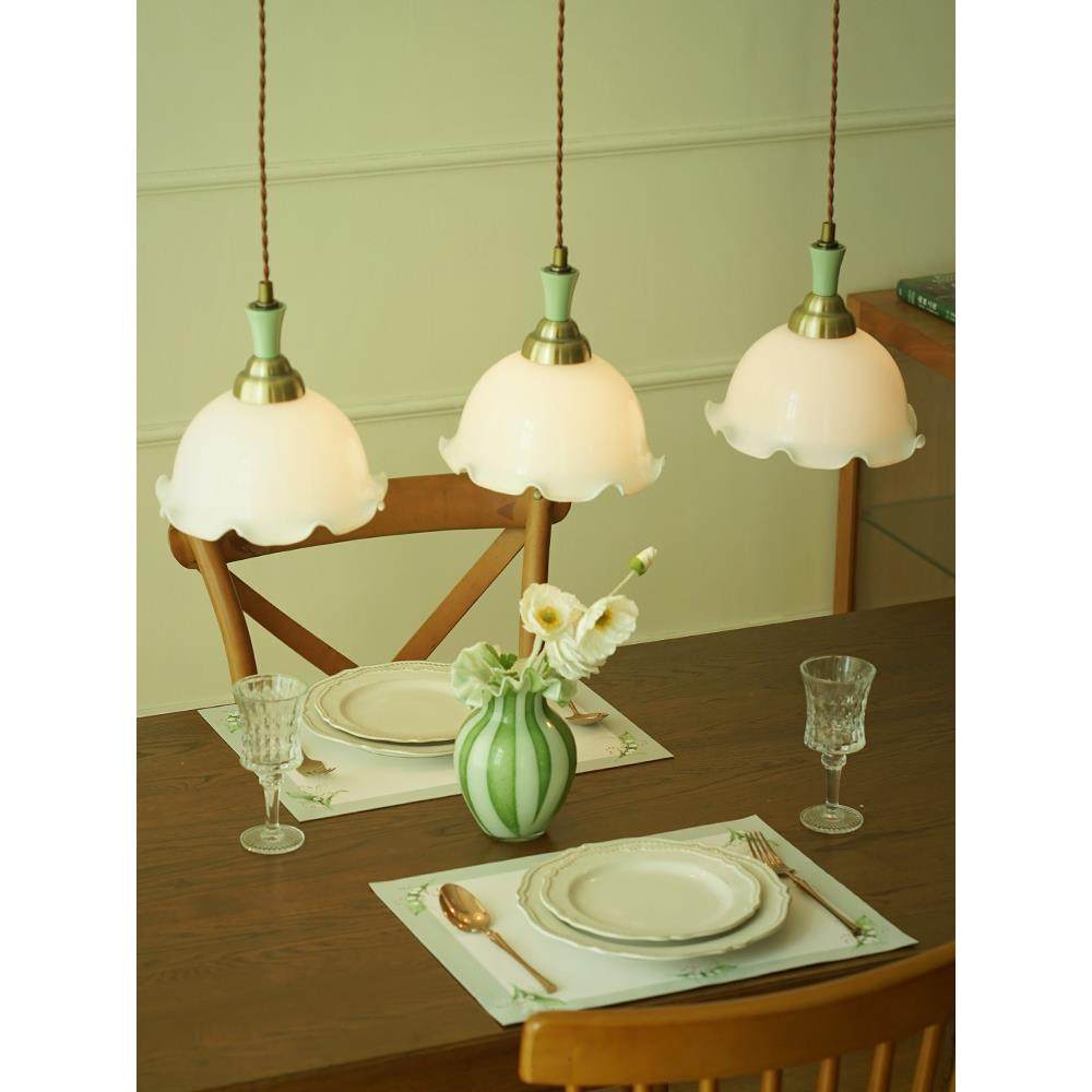 长条水晶璃厨房吧台玻餐色厅法式奶油风绿计复古一字艺术488设师