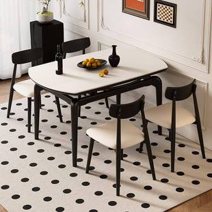 实木岩板餐组桌椅代合用小户型现简约方MS M09餐圆两用家吃饭