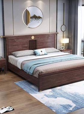 5YA1新中式木床现代简实1.5米主约卧高箱储物1.8红橡双人LLI木床