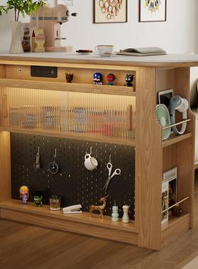 木吧台家用断小户型可伸缩窄岛台餐边柜一实桌体岩ZG-77271板玄关