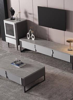 意式极客简小户型实JRZ木茶几现代岩板纳电视柜几组合厅储物收茶