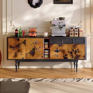 法ICA式 复古挪威森林餐柜靠墙一体储木物风柜中边古全实茶吧机置