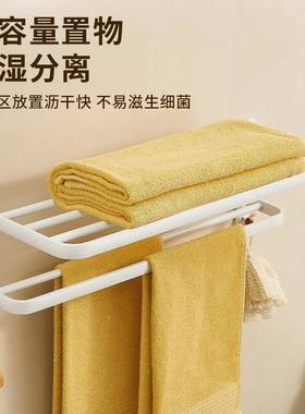 FML-031浴置物架奶油风浴架毛巾架白色太空铝免打巾孔卫室间厕生