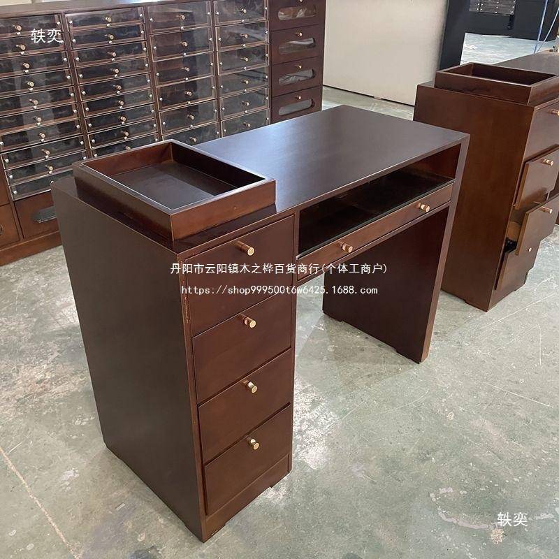 中古美甲桌子美式实木美甲台单双人简约吸尘器美甲桌椅套装经济型