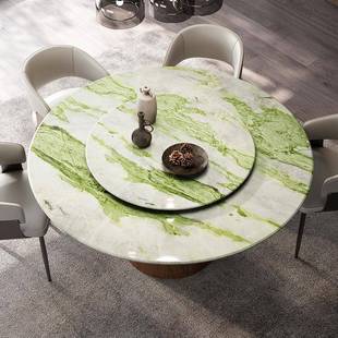 意式奢天鹅湖餐石桌石带转盘天鹅湖天然大理绿翡翠圆形餐高桌端酒
