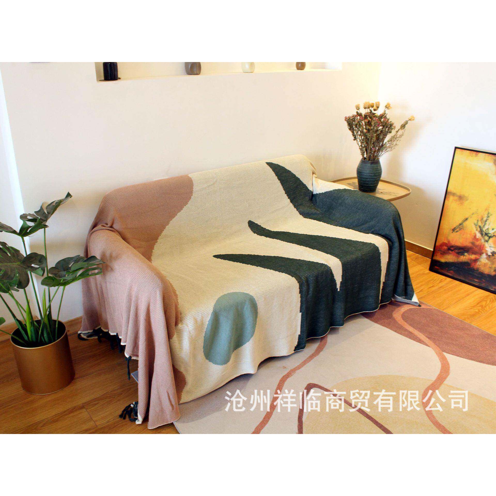织图植物图案毯毛毯织毯毛线针毯子针绿叶沙发盖毯来样印细线毯子