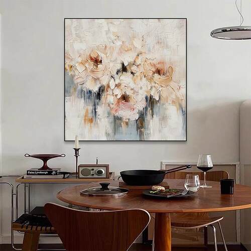 油纯手绘抽象SH105画几朵大花沙背景客发厅卧室画玄关餐厅肌理装
