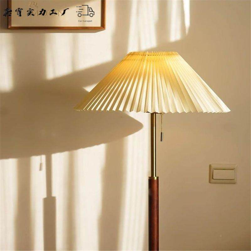 落客地灯美式复古设计轻实木厅卧室床头立奢式百褶落地台灯610床