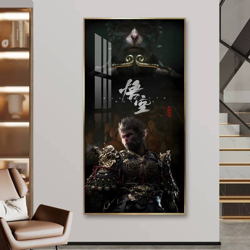 玄关装饰画大圣归来孙悟空斗战神佛过道壁画齐天大圣立体晶瓷墙画