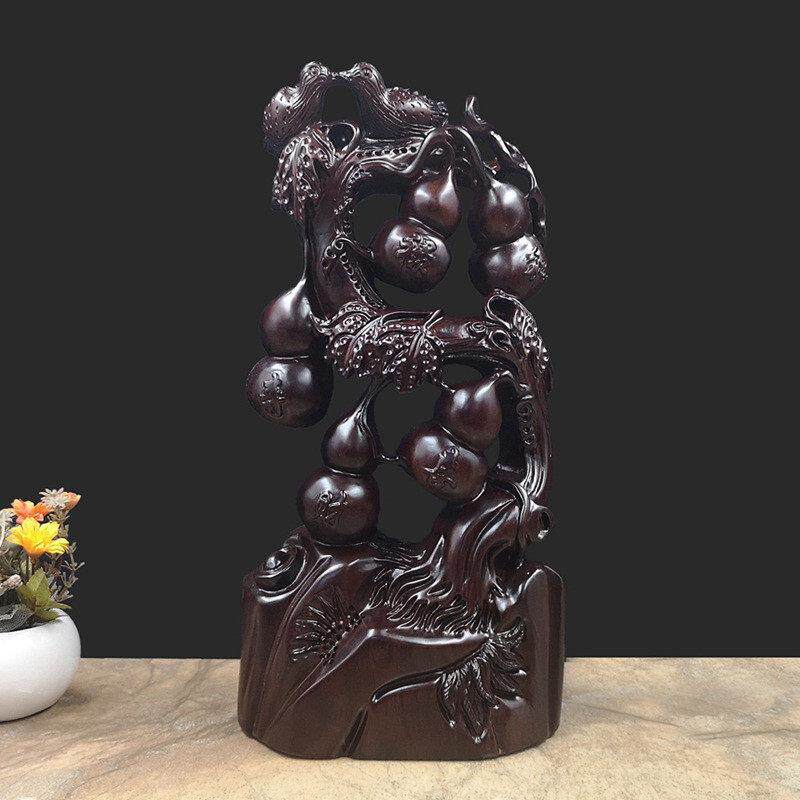 花梨木雕福禄寿喜财葫芦摆件五福临门木质工艺品家居客厅装饰摆件