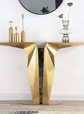 玄关式不锈轻奢大QCZ理玄关石台新中钢式靠墙条案意入户门家具长