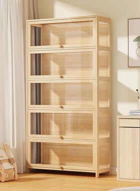 书柜家用儿实木多书F77H578J架一体靠童墙边落地储层置物架防尘带
