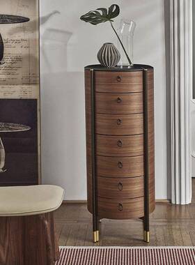 意式极简圆柱形黑胡桃斗木44515床头柜后代柜创意复古风设计感现