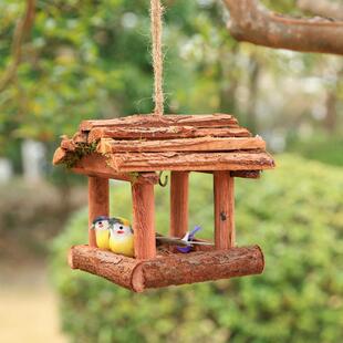 木质鸟窝挂饰鸟巢户外摆件花园庭院阳台布置装饰微景观自然角吊饰