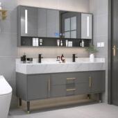 岩落免打孔代浴室柜组合现卫生间双KNU盆洗漱洗脸台智能镜地柜套