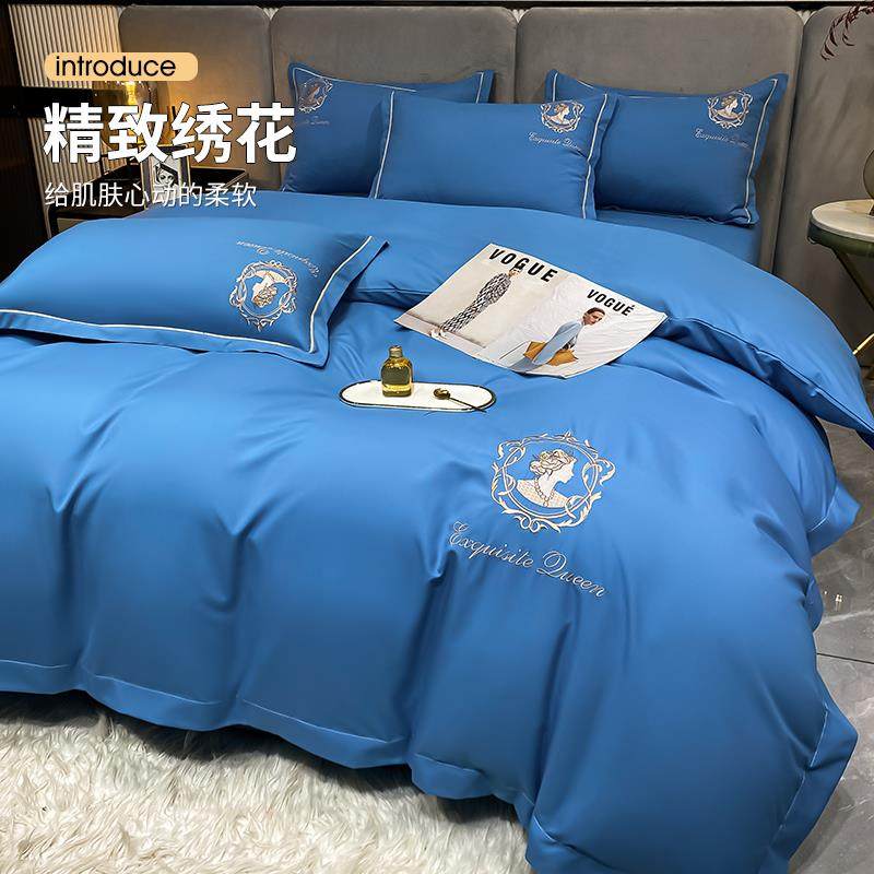 水棉刺绣四件套床上用品被枕套床单套F968S6S5床学生三件套洗宿舍