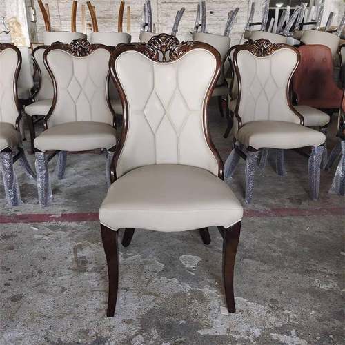 高档美式雕花木实椅子软包背椅家靠用餐酒店包厢餐厅椅皮革HHGPU