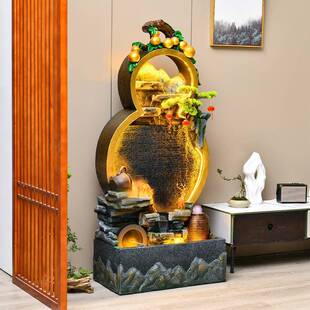 流水摆件循地水幕墙中式客厅玄关落葫芦假山环鱼池新景观聚VNP财
