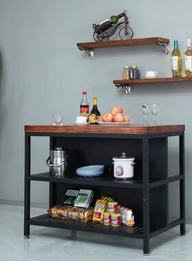 简约厨房岛台实PNN木餐边柜中料理台烤箱置物操作台铁柜艺家备用
