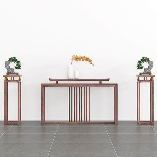 新中式全实木胡桃花架经黑花几客厅济沙发边花几室内WCV置型物架