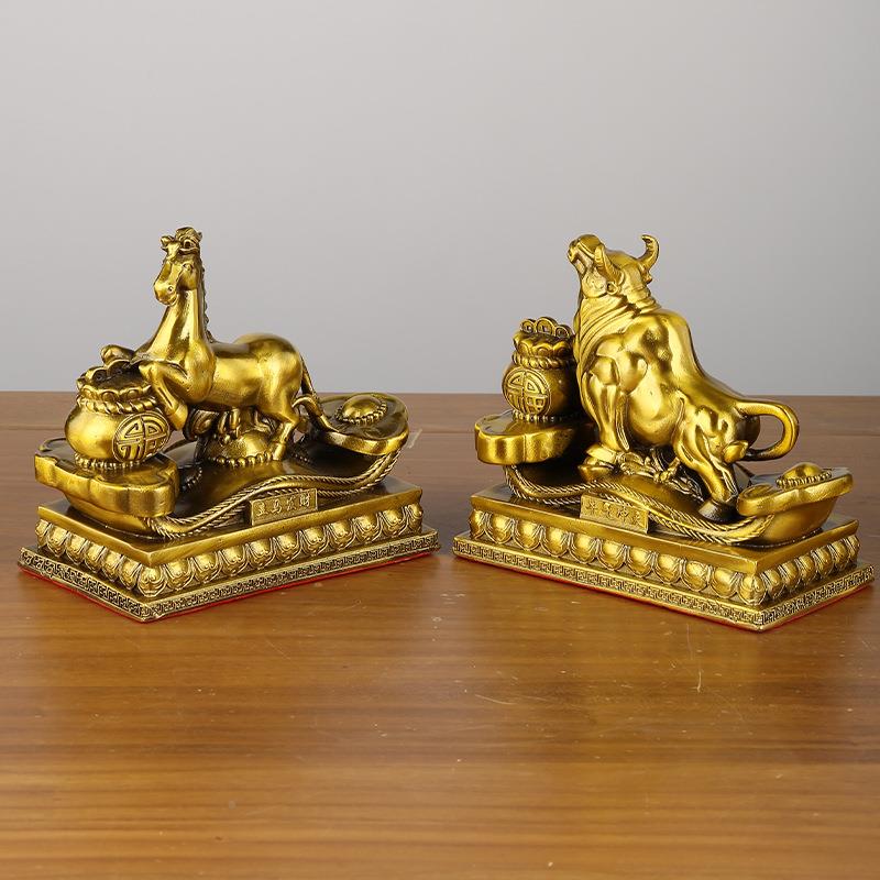 铜266十二生鸡肖方底器如意生肖虎龙蛇狗猪羊牛鼠兔马铜工艺品