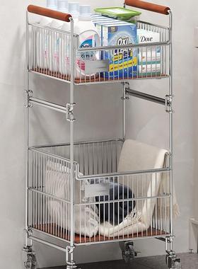 古风中脏篓家用双层脏衣小DDA推车篮浴室高颜值可移动衣服收纳篮