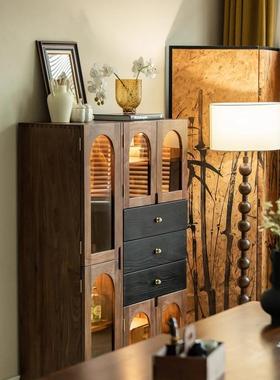 黑胡桃展木色法RLB式复古示书客厅柜沙发边柜餐边柜柜储物收纳酒