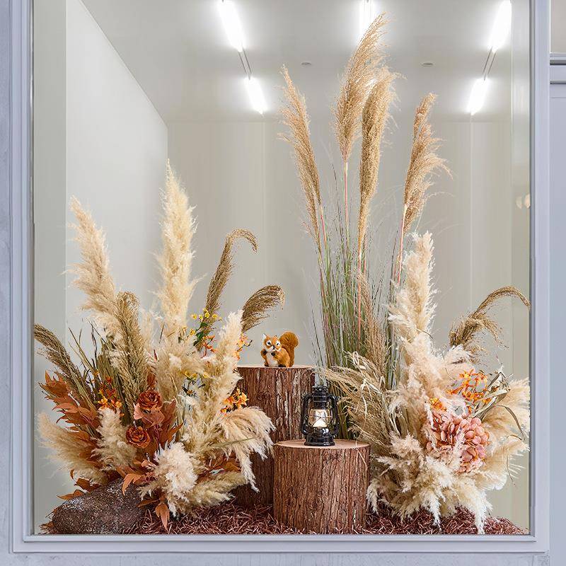 家居展厅芦苇造景干花摆件红播间假仿生绿直植物装饰花布24082102