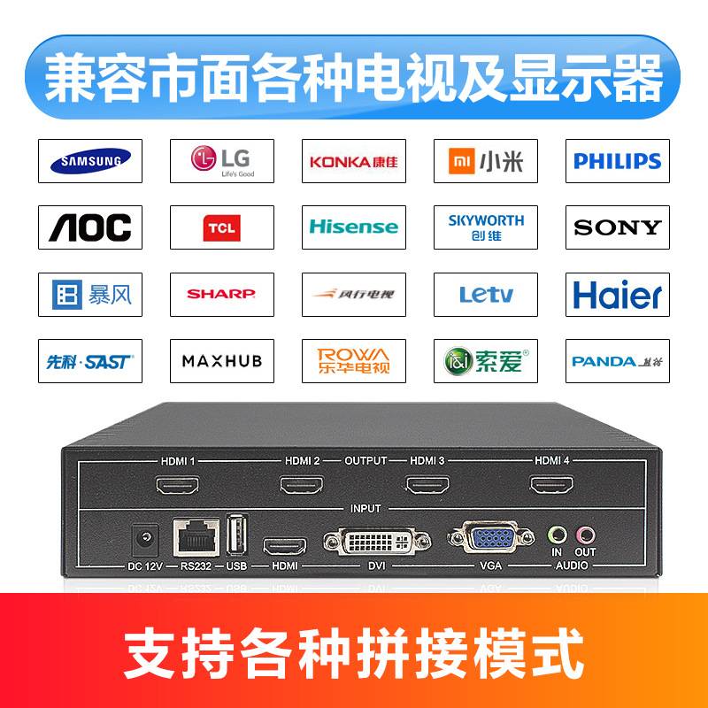 4台液晶电视拼接盒高清画面1进4出6/8/9/12/16多屏控制拼接处理器