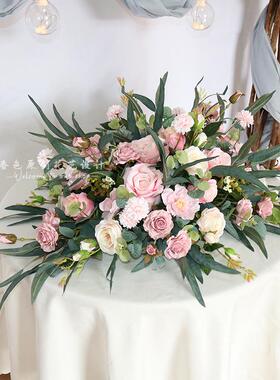 亚仿马热卖式酒欧店餐桌逊花TOF桌面摆花真花会议桌花转盘餐桌花