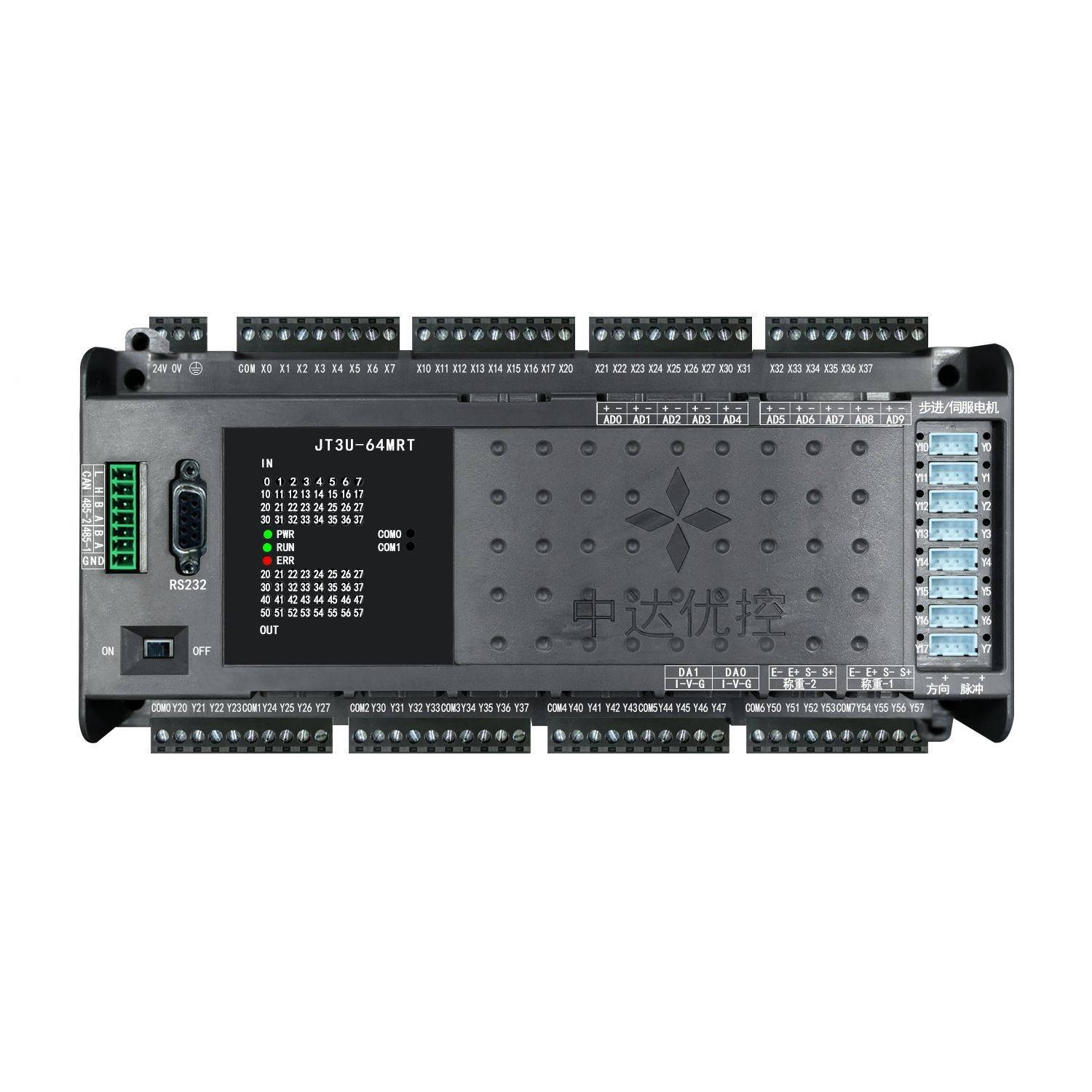 国产PLC   2路485 JT3U-64MRT-16MT-10AD-2DA 8轴 AD DA 温度