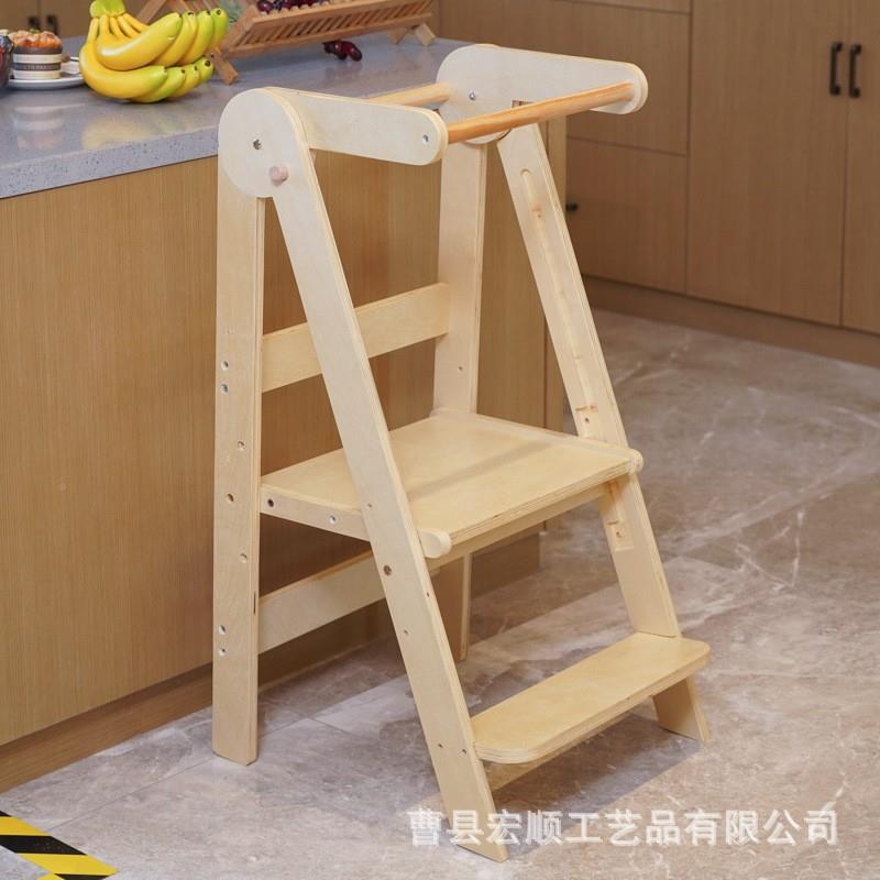 跨境儿童洗学漱台木木质-脚踏凳宝宝习塔一体落地脚蹬实可阶折叠