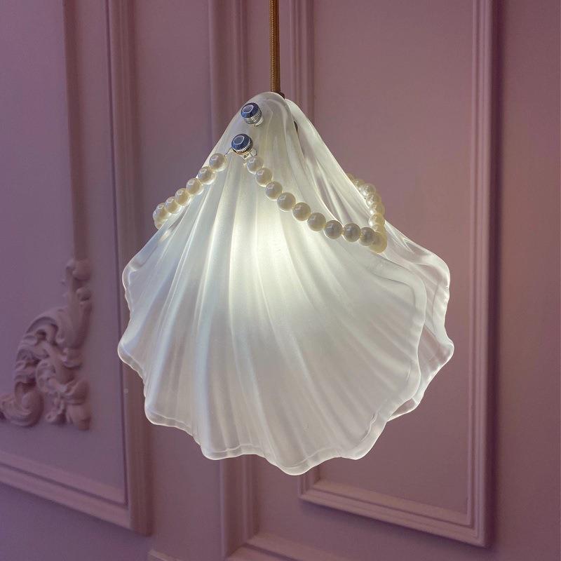 式吊卧室床法头小吊灯玻璃贝壳珍珠X188餐吧厅台轻奢网红设计感复