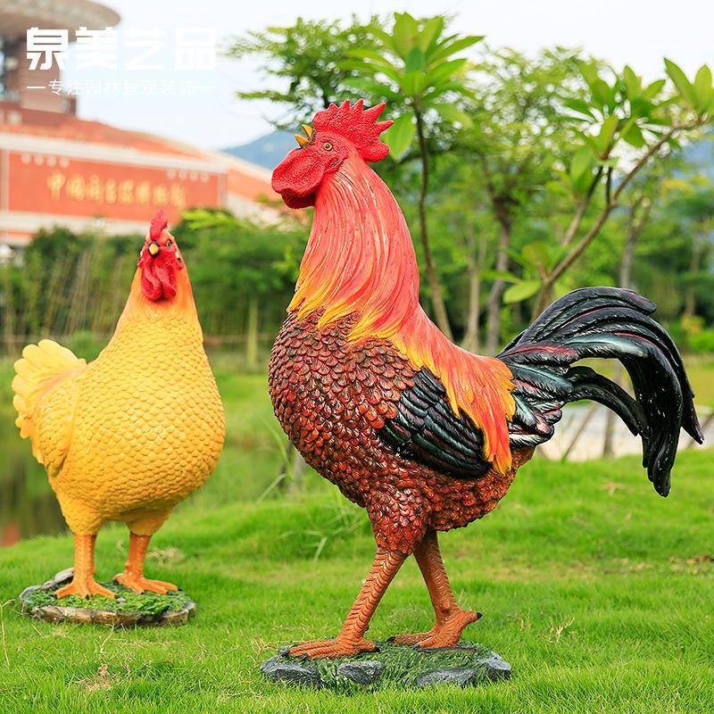 鸡母鸡大鸡红璃公摆件树脂户外花园院子庭GMJ0001院园林玻雕塑庭