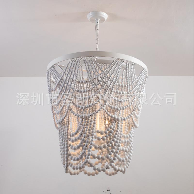 美式复古简木珠吊灯法式田园客帽厅餐厅灯MZDD-052卧室衣间宿民个